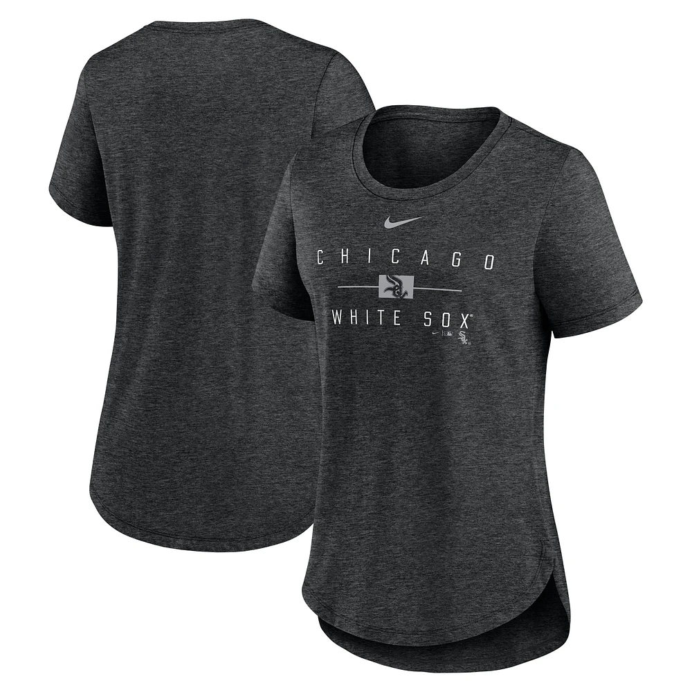 T-shirt tri-mélange Nike Heather noir Chicago White Sox Knockout Team Stack pour femme