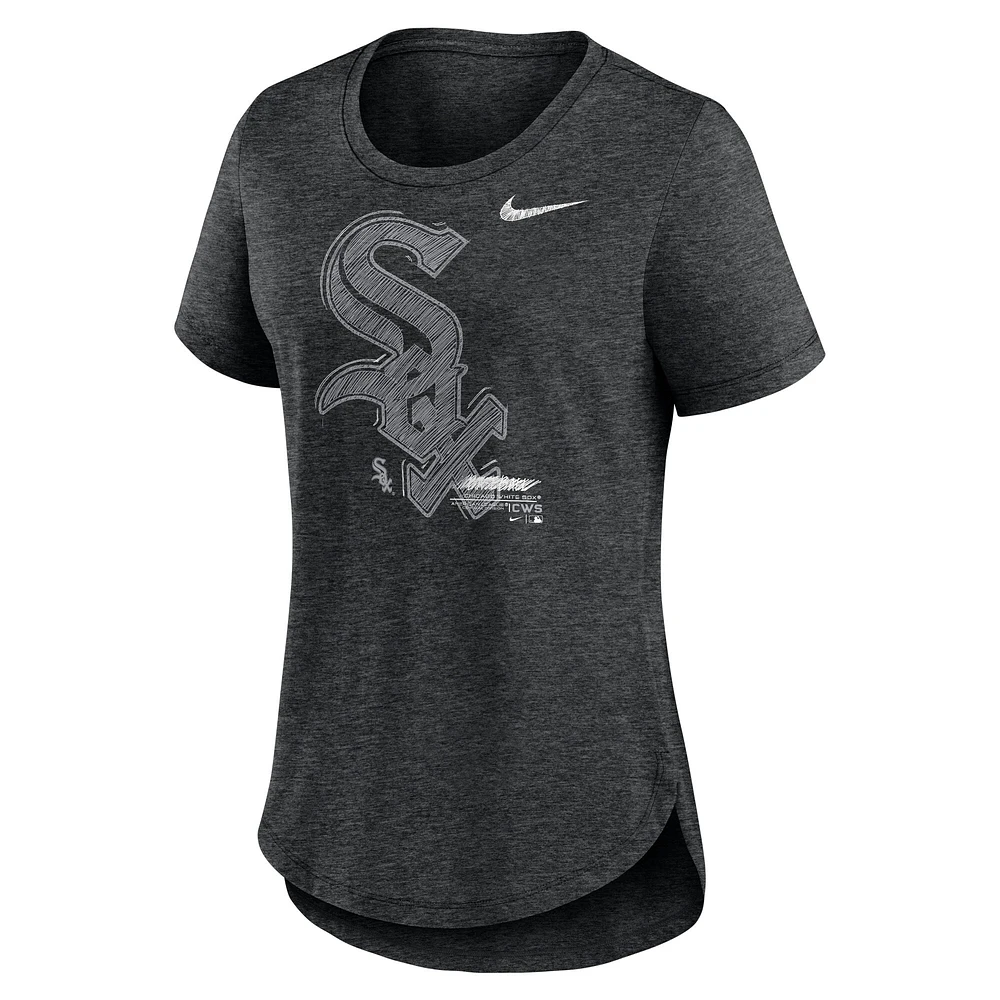 T-shirt à trois mélanges Nike Chicago White Sox Touch pour femme, noir chiné