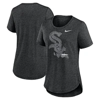 T-shirt à trois mélanges Nike Chicago White Sox Touch pour femme, noir chiné