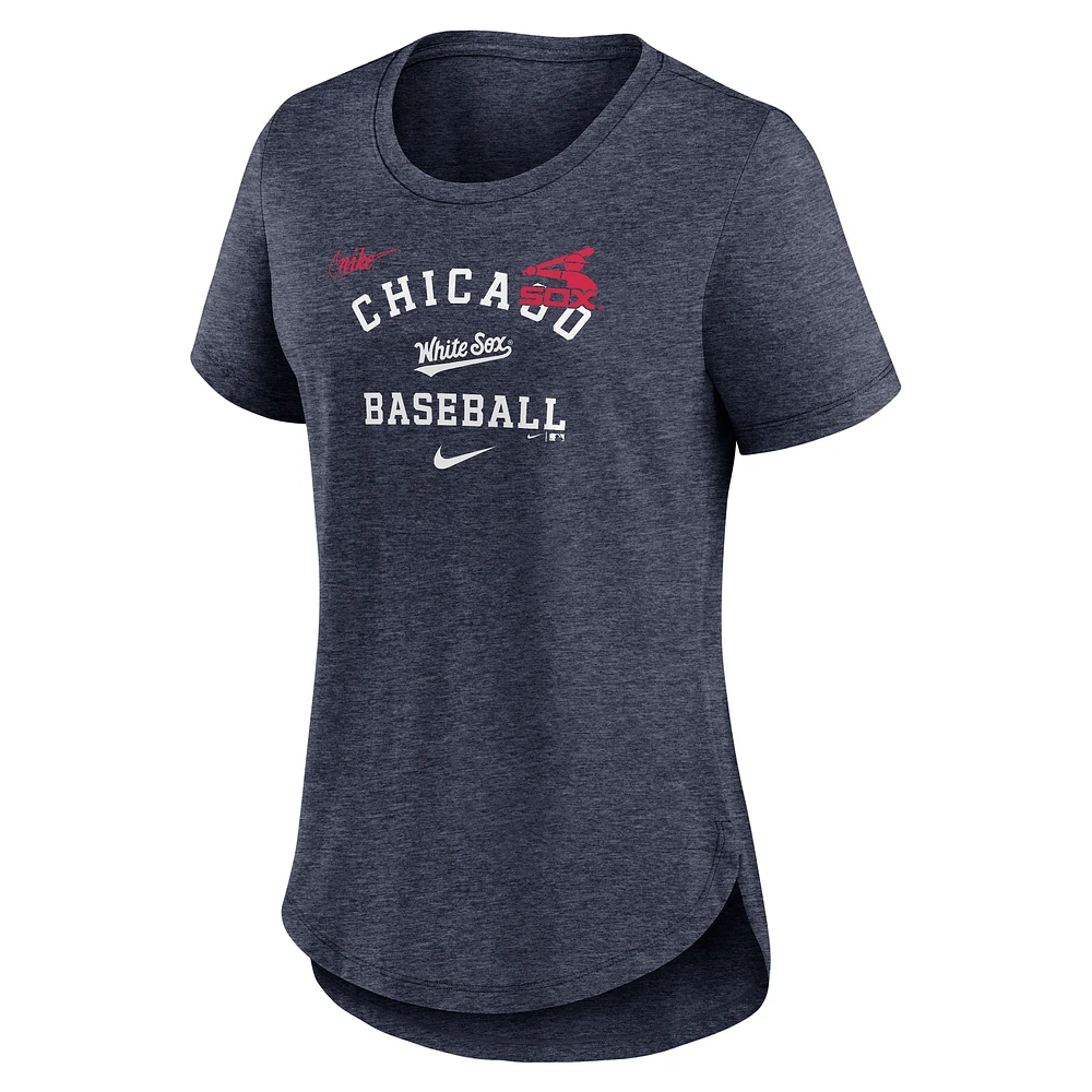 T-shirt Nike Heather Navy Chicago White Sox Rewind Arch Mix Tri-Blend pour femme