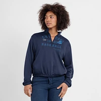 Women's Nike Navy Chicago White Sox Rewind Splice Half-Zip Semi-Cropped Bubble Hem Sweatshirt