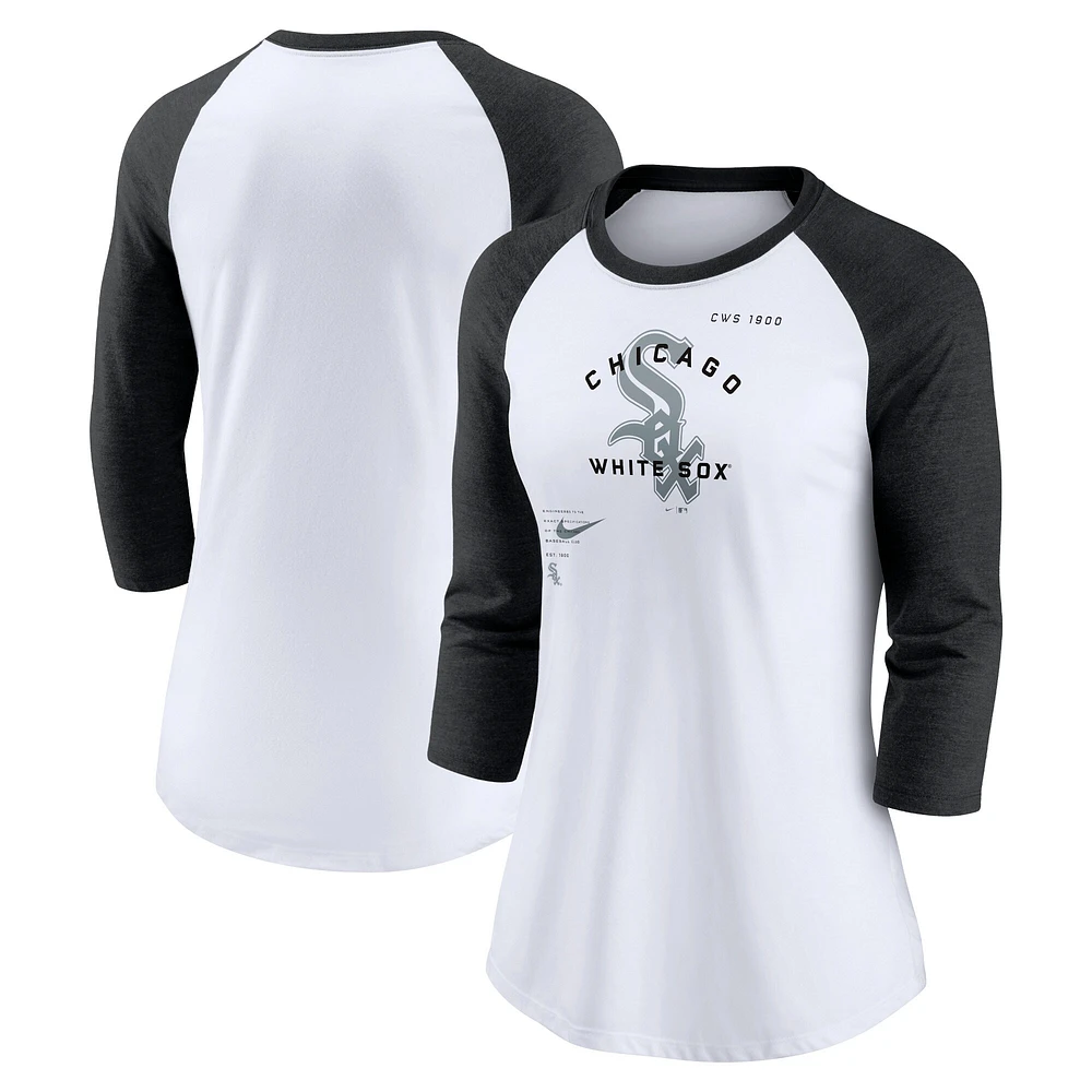 T-shirt à manches 3/4 raglan Chicago White Sox Next Up pour femme Nike blanc/noir