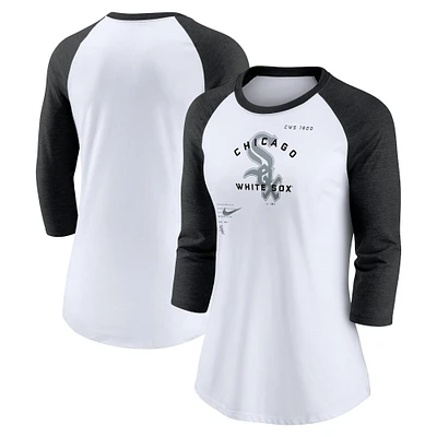 Women's Nike White/Black Chicago White Sox Next Up Tri-Blend Raglan 3/4-Sleeve T-Shirt