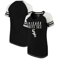 T-shirt à col en V pour femmes, doux comme un raisin, noir, Chicago White Sox, color block