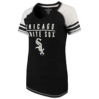 T-shirt à col en V pour femmes, doux comme un raisin, noir, Chicago White Sox, color block