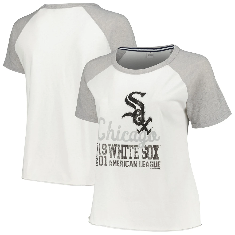 T-shirt de baseball raglan pour femmes, doux comme un raisin, blanc, Chicago White Sox, grande taille