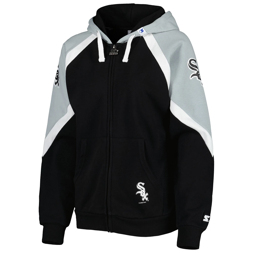 Women's Starter Black/Silver Chicago White Sox Hail Mary Full-Zip Hoodie