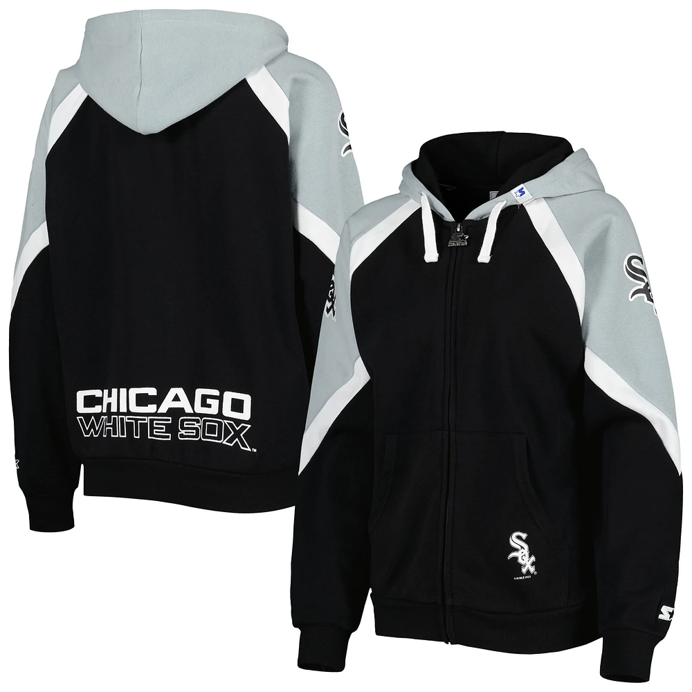 Chandail à capuchon glissière pleine longueur Starter Black/Silver Chicago White Sox Hail Mary pour femme