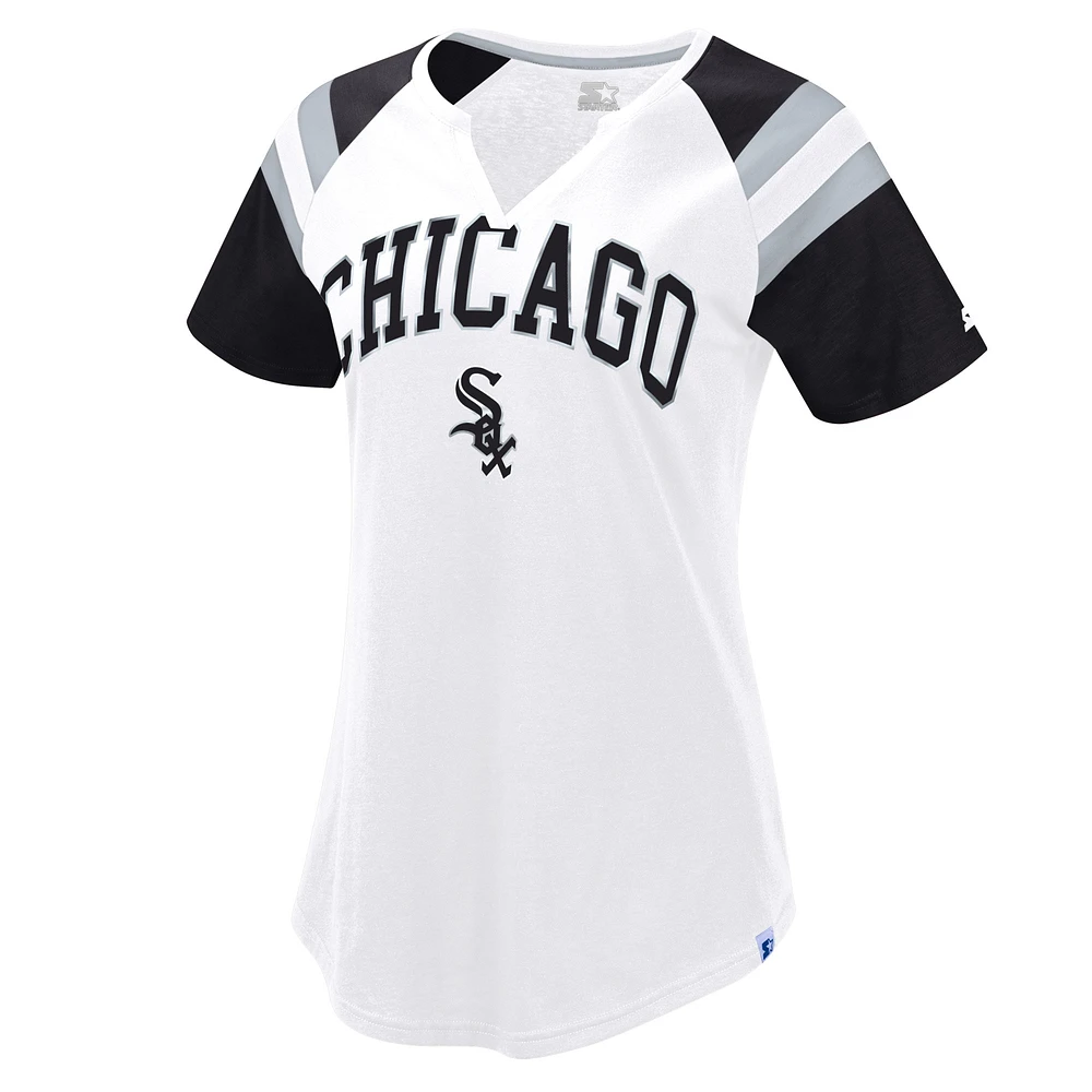 Women's Starter White/Black Chicago White Sox Game On Notch Neck Raglan T-Shirt