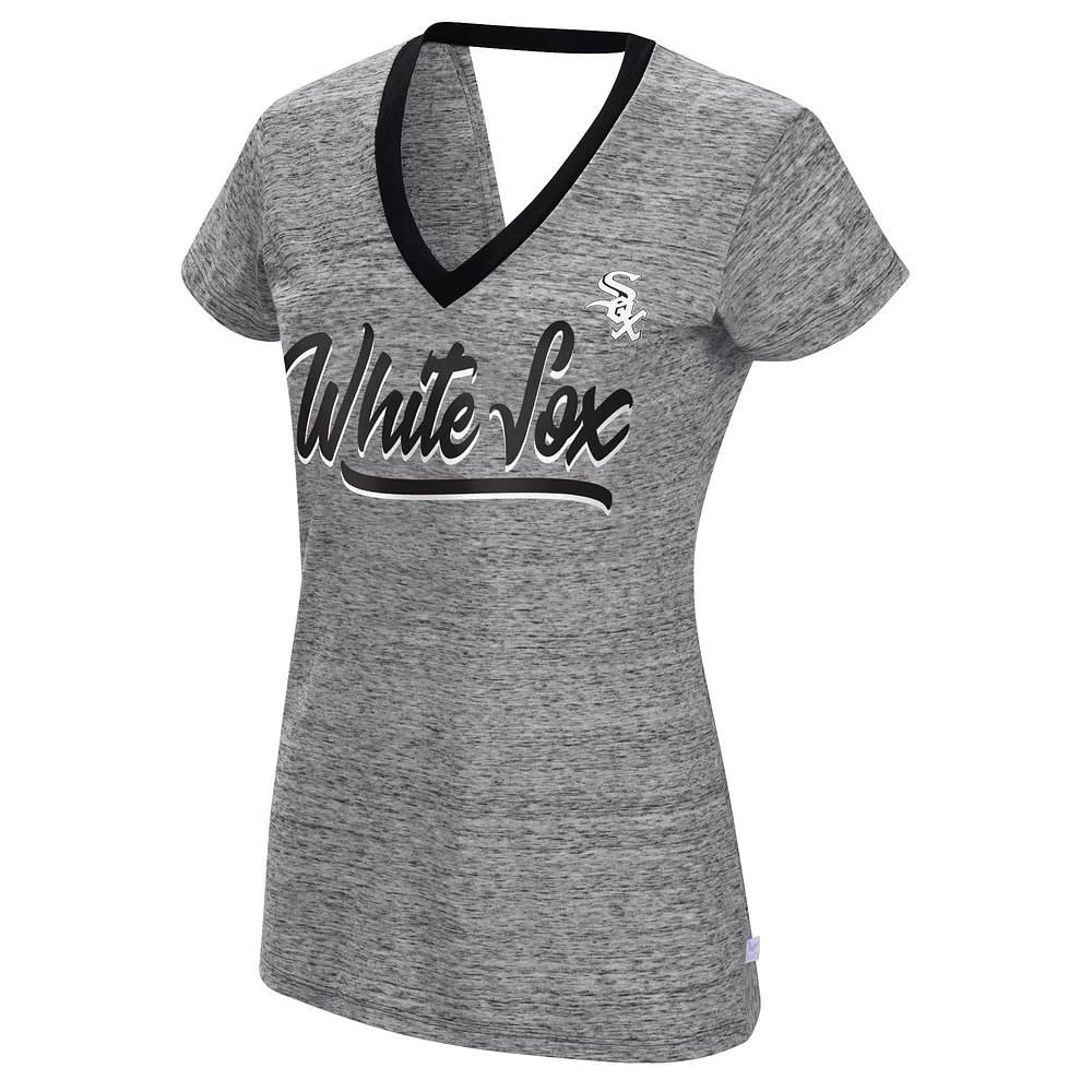 Women's Touch Black Chicago White Sox Halftime Back Wrap Top V-Neck T-Shirt