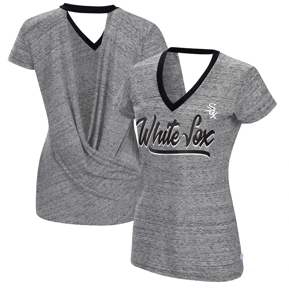 Women's Touch Black Chicago White Sox Halftime Back Wrap Top V-Neck T-Shirt