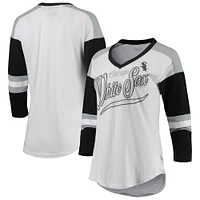 T-shirt à manches 3/4 et col en V Touch White/Black pour femmes des Chicago White Sox Base Runner