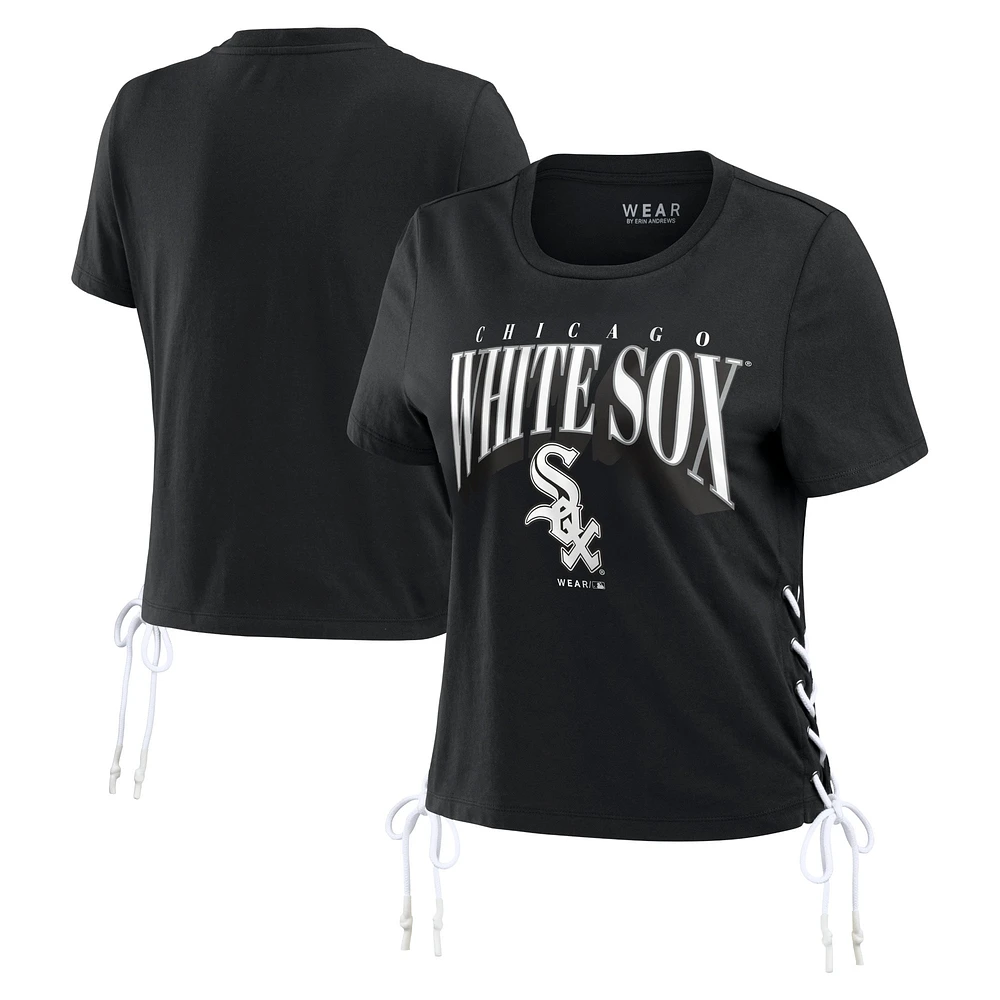 T-shirt court à lacets sur le côté WEAR by Erin Andrews pour femmes, noir, Chicago White Sox