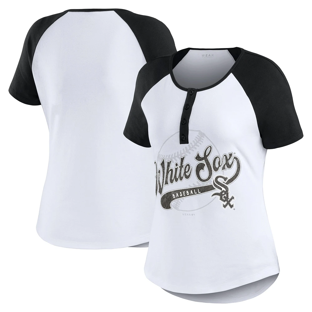 Women's WEAR by Erin Andrews White/Black Chicago White Sox Fitted Henley Raglan T-Shirt