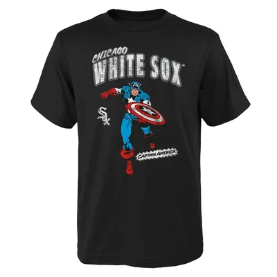 Chicago White Sox Youth Team Captain America Marvel T-Shirt - Black