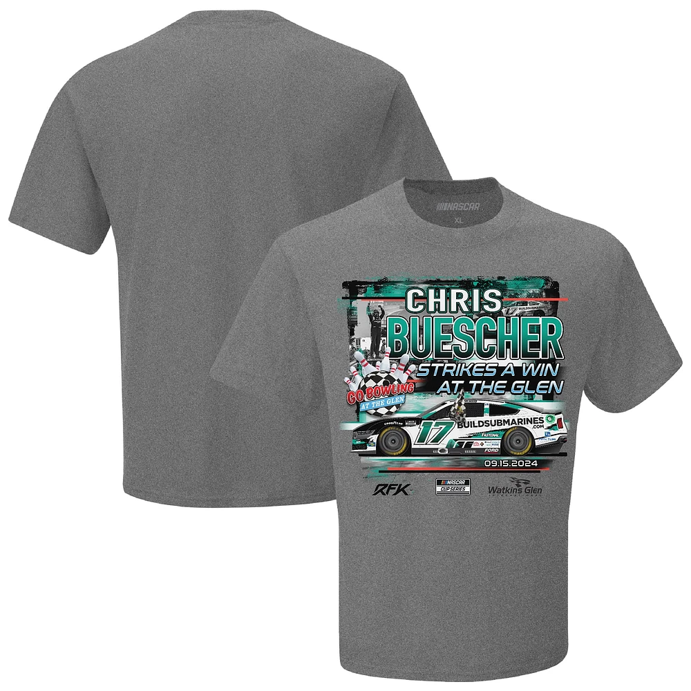 Men's Checkered Flag Sports Heather Charcoal Chris Buescher 2024 Go Bowling At The Glen Race Winner T-Shirt