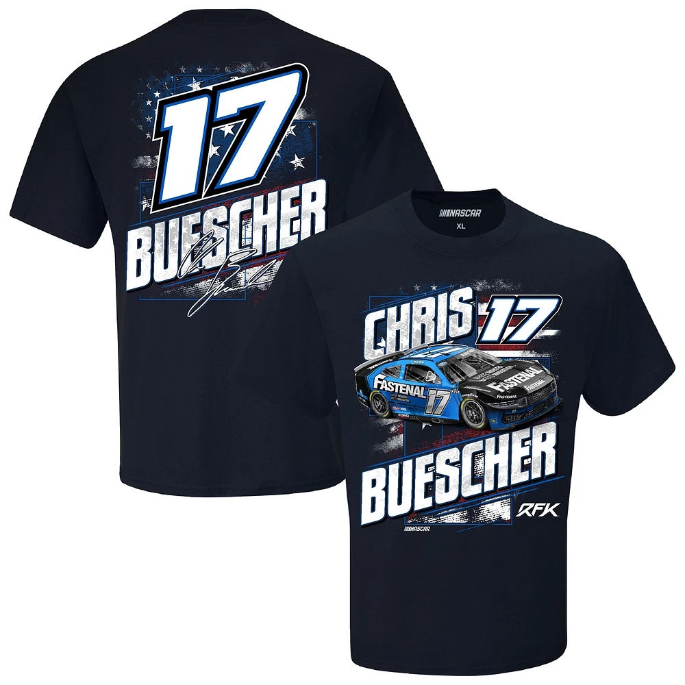 T-shirt patriotique à drapeau damier pour hommes, bleu marine, Chris Buescher Fastenal