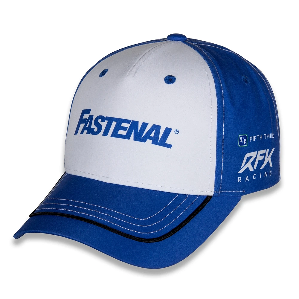 Drapeau à damier pour hommes Sports Blanc/Bleu Chris Buescher Fastenal Uniforme Chapeau réglable