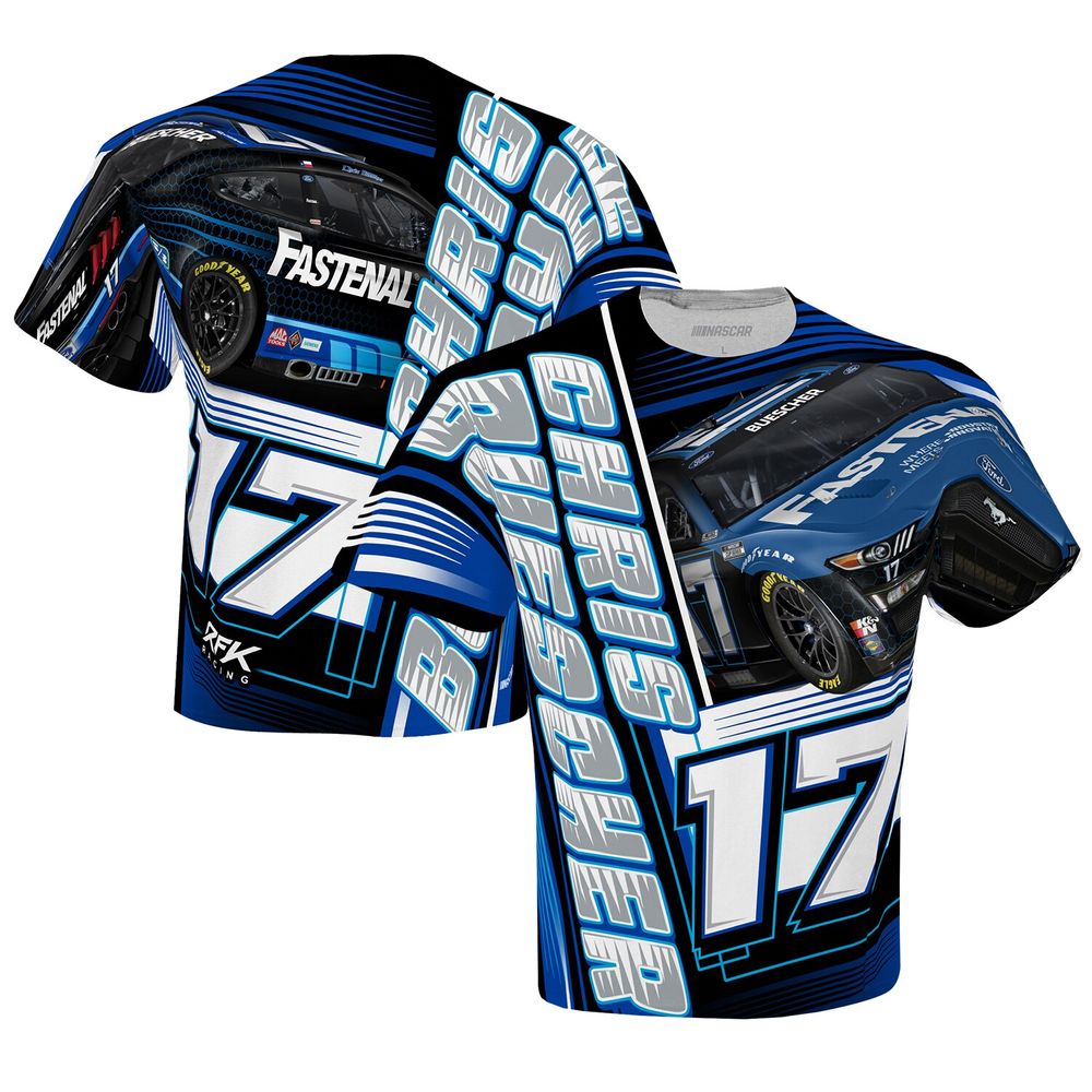 Men's Checkered Flag White Chris Buescher Fastenal Sublimated Dynamic Total Print T-Shirt