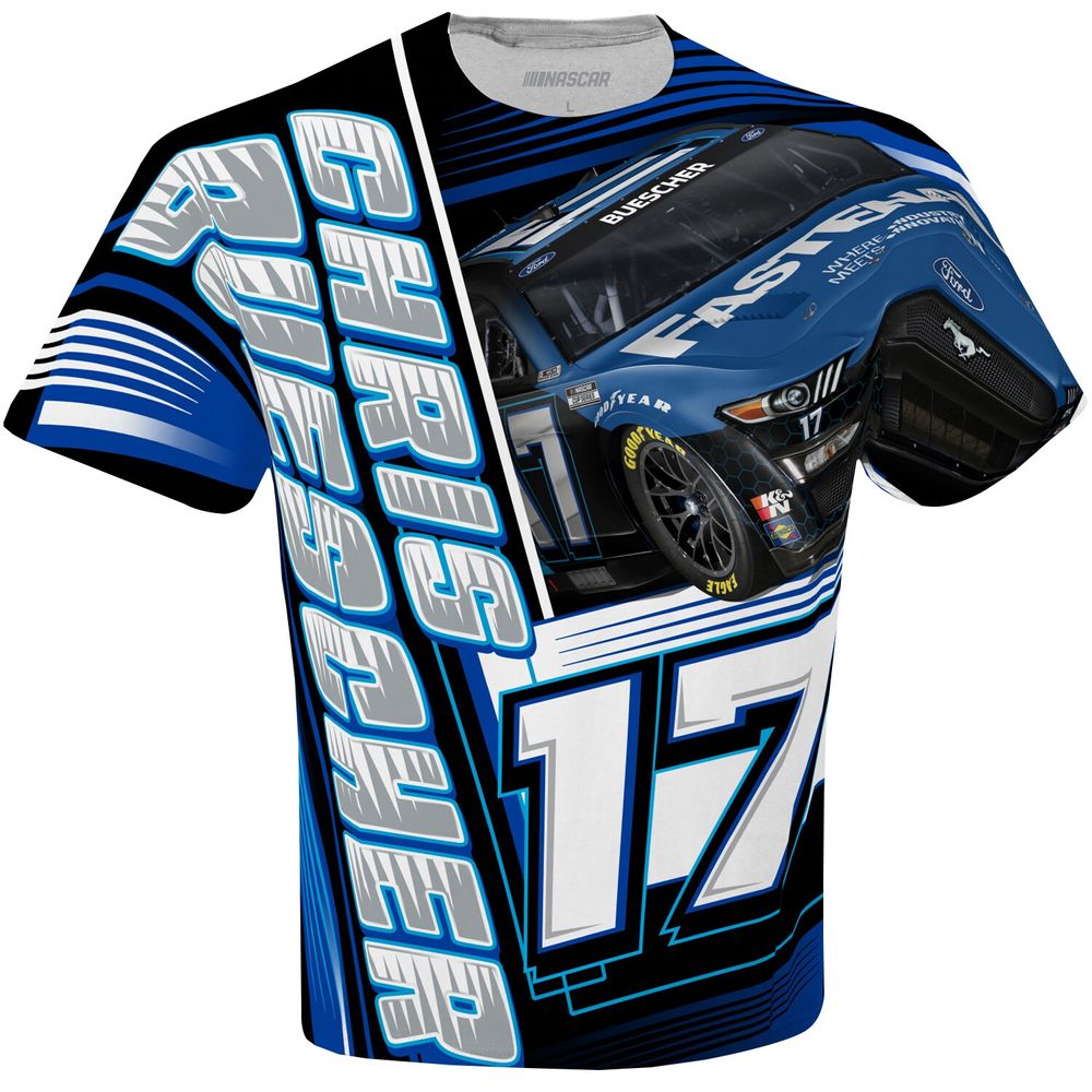 Men's Checkered Flag White Chris Buescher Fastenal Sublimated Dynamic Total Print T-Shirt