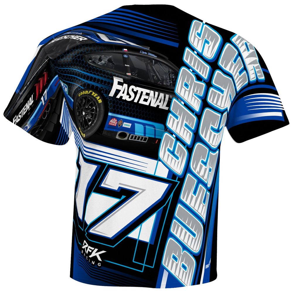 Men's Checkered Flag White Chris Buescher Fastenal Sublimated Dynamic Total Print T-Shirt