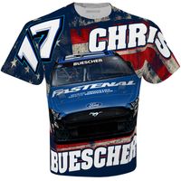 Men's Checkered Flag White Chris Buescher Fastenal Sublimated Patriotic Total Print T-Shirt