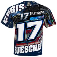 Men's Checkered Flag White Chris Buescher Fastenal Sublimated Patriotic Total Print T-Shirt