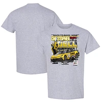 T-shirt à damier pour homme, gris chiné, victoire de la course du Grand Prix automobile EchoPark 2025 Christopher Bell