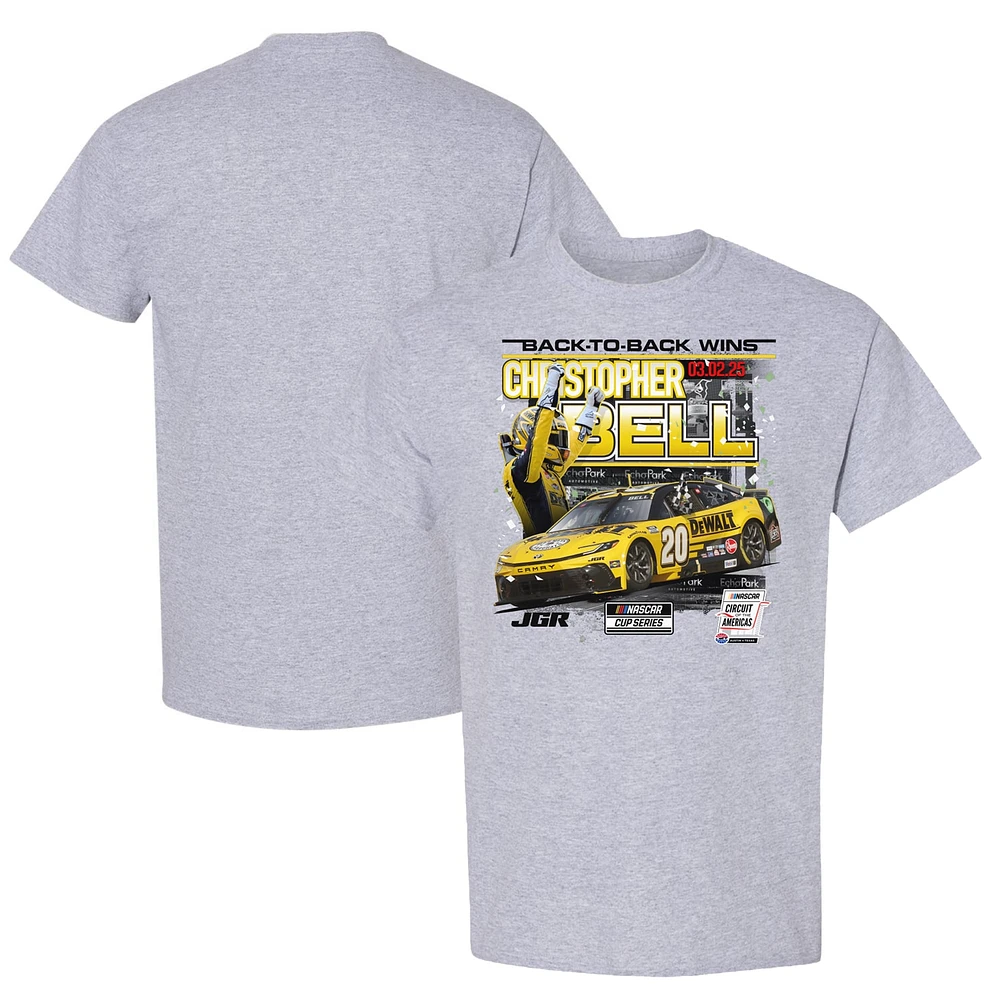 T-shirt à damier pour homme, gris chiné, victoire de la course du Grand Prix automobile EchoPark 2025 Christopher Bell