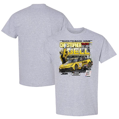 T-shirt à damier pour homme, gris chiné, victoire de la course du Grand Prix automobile EchoPark 2025 Christopher Bell
