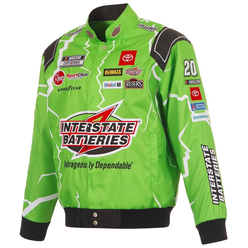 Men's JH Design Green Christopher Bell Interstate Batteries Full-Snap Twill Uniform Jacket