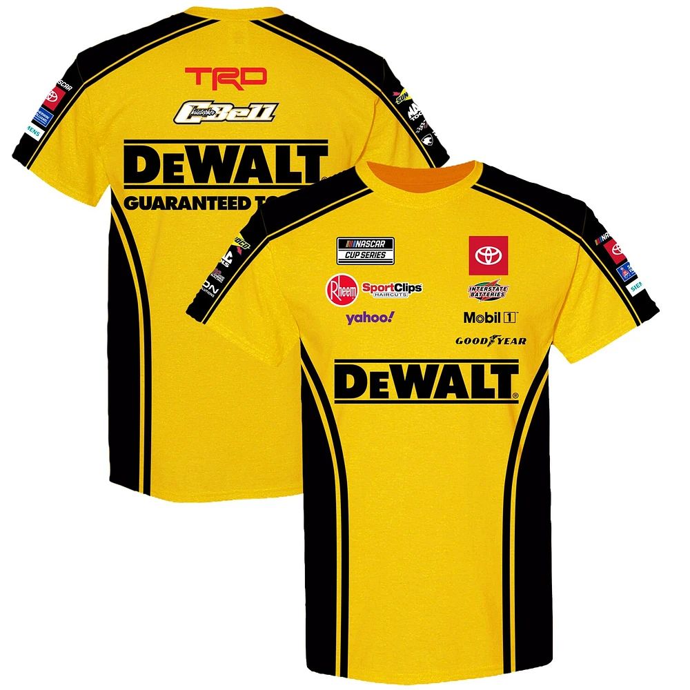 T-shirt uniforme Christopher Bell DeWalt de la collection Joe Gibbs Racing Team pour hommes, jaune/noir