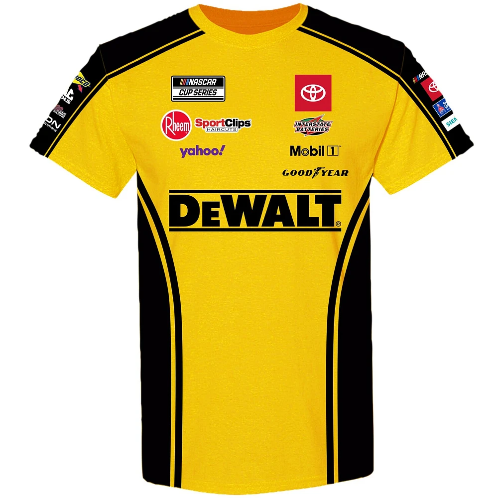 T-shirt uniforme Christopher Bell DeWalt de la collection Joe Gibbs Racing Team pour hommes, jaune/noir