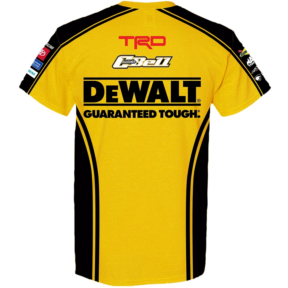 T-shirt uniforme Christopher Bell DeWalt de la collection Joe Gibbs Racing Team pour hommes, jaune/noir