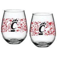 Cincinnati Bearcats Two-Pack 15oz. Floral Stemless Glass Set