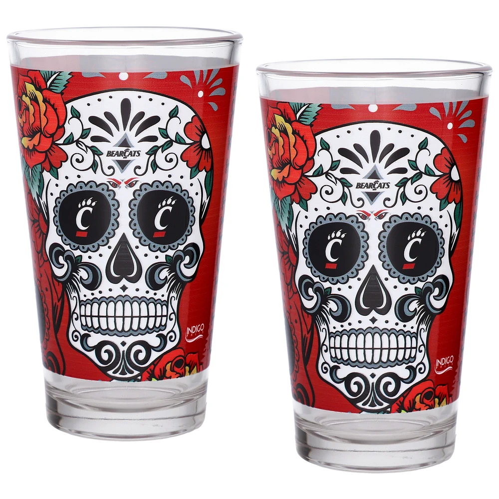 Pack de deux Bearcats de Cincinnati 16oz. Ensemble de verres à pinte Dia De Los Muertos