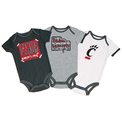 Lot de 3 bodys Cincinnati Bearcats pour bébé Champion Noir/Gris/Blanc