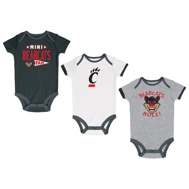 Lot de trois bodys Cincinnati Bearcats pour bébé Champion Noir/gris chiné/blanc