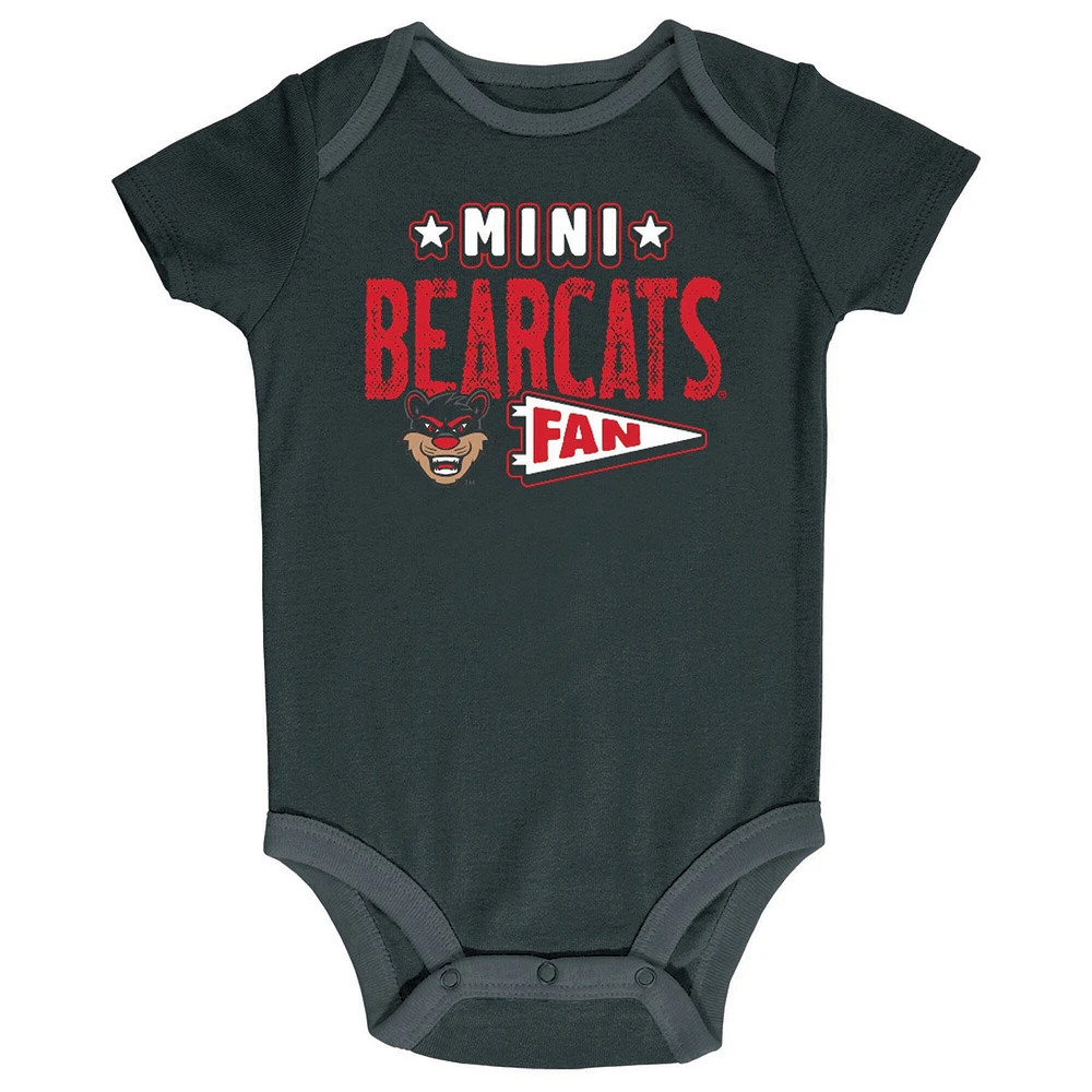 Infant Champion Black/Heather Gray/White Cincinnati Bearcats Three-Pack Bodysuit Set