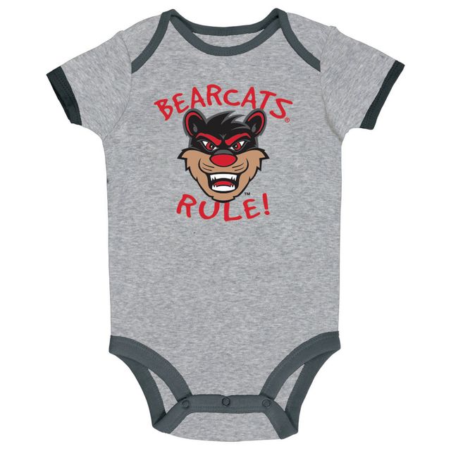 Lot de trois bodys Cincinnati Bearcats pour bébé Champion Noir/gris chiné/blanc