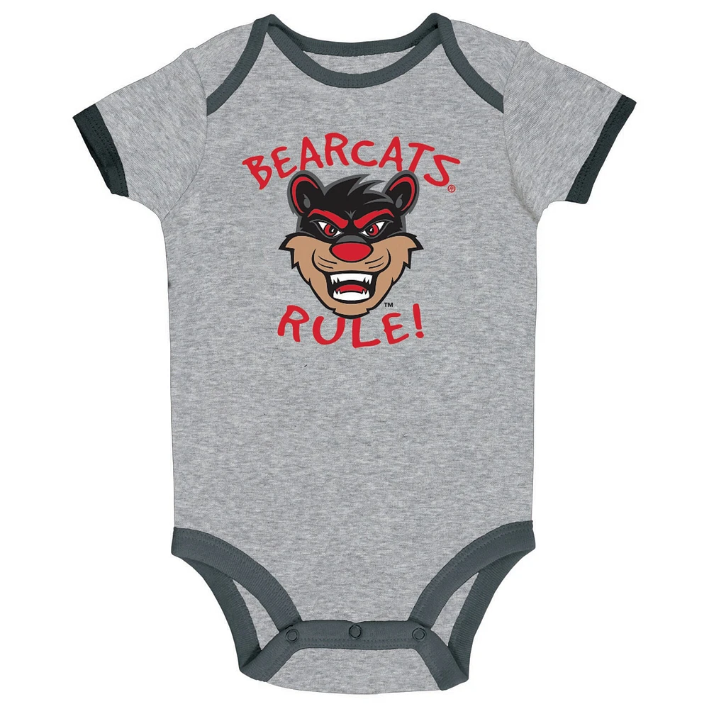 Infant Champion Black/Heather Gray/White Cincinnati Bearcats Three-Pack Bodysuit Set