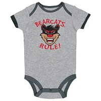 Infant Champion Black/Heather Gray/White Cincinnati Bearcats Three-Pack Bodysuit Set