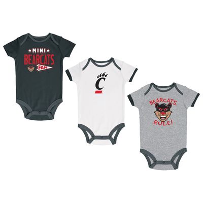 Infant Champion Black/Heather Gray/White Cincinnati Bearcats Three-Pack Bodysuit Set