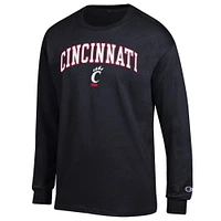 T-shirt à manches longues avec logo Arch Over Champion Black Cincinnati Bearcats pour homme