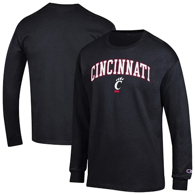 T-shirt à manches longues avec logo Arch Over Champion Black Cincinnati Bearcats pour homme