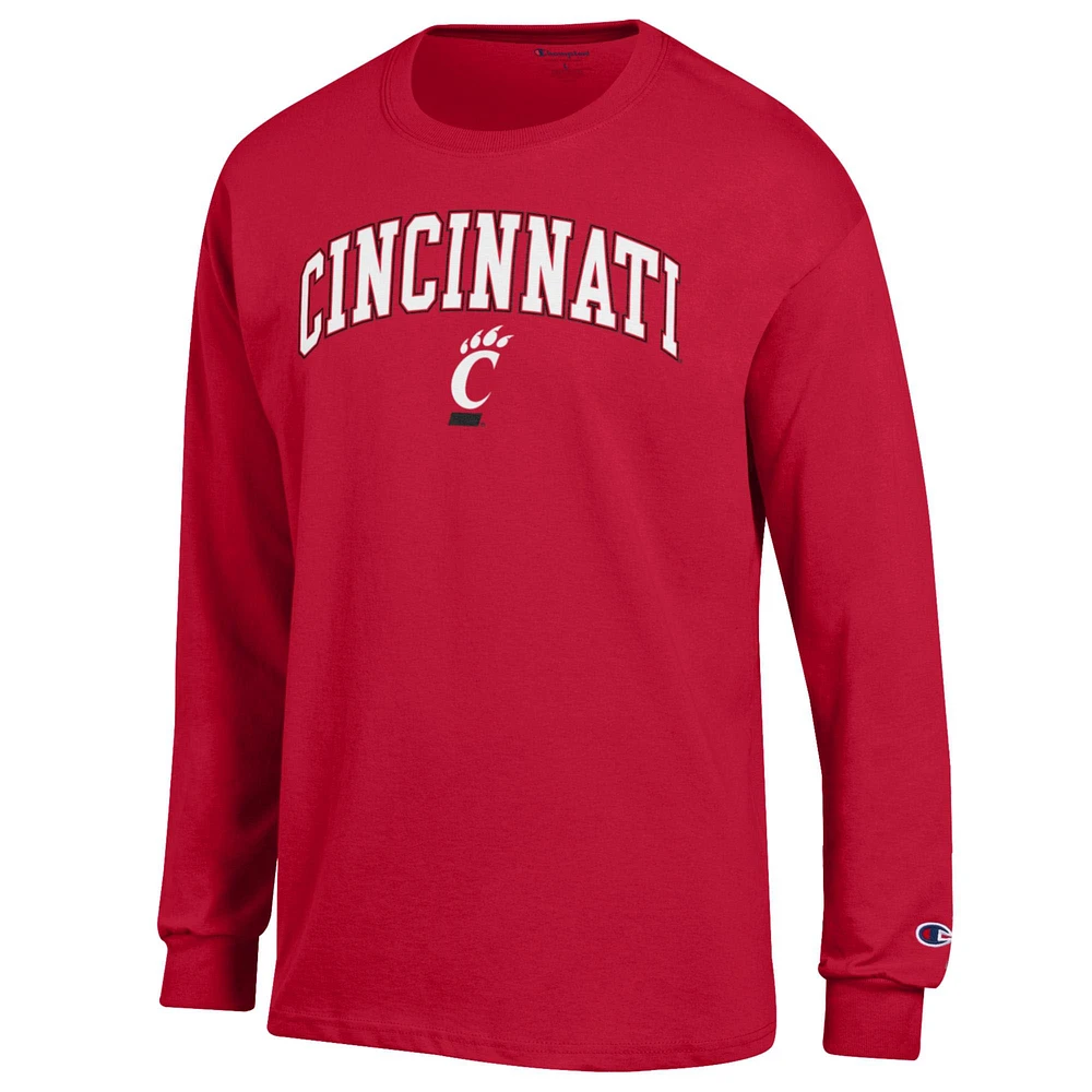T-shirt à manches longues rouge Champion Cincinnati Bearcats avec logo Arch Over pour homme