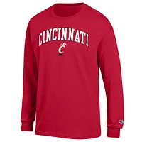 T-shirt à manches longues rouge Champion Cincinnati Bearcats avec logo Arch Over pour homme