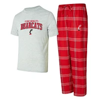 Ensemble de nuit pour homme Concepts Sport rouge/gris Cincinnati Bearcats avec t-shirt et pantalon