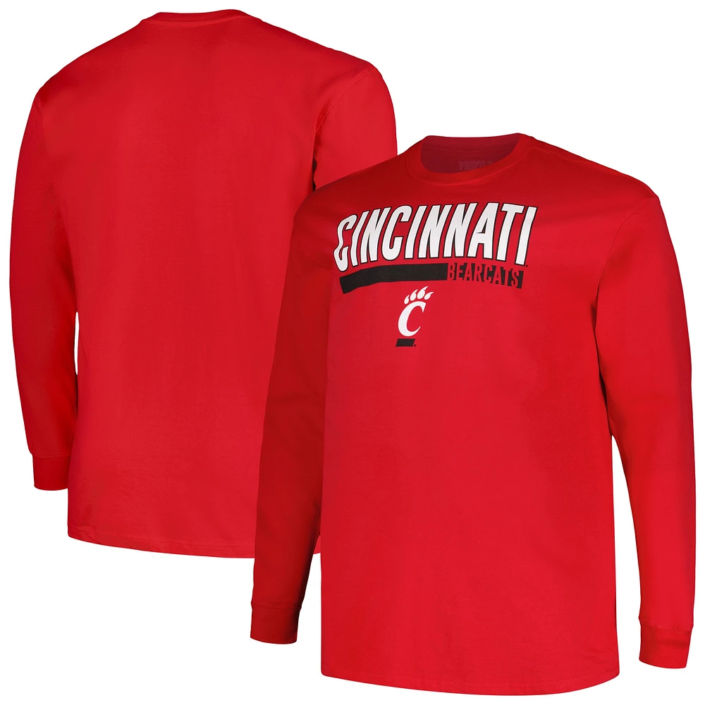 T-shirt à manches longues deux coups pour hommes Profile Red Cincinnati Bearcats Big & Tall