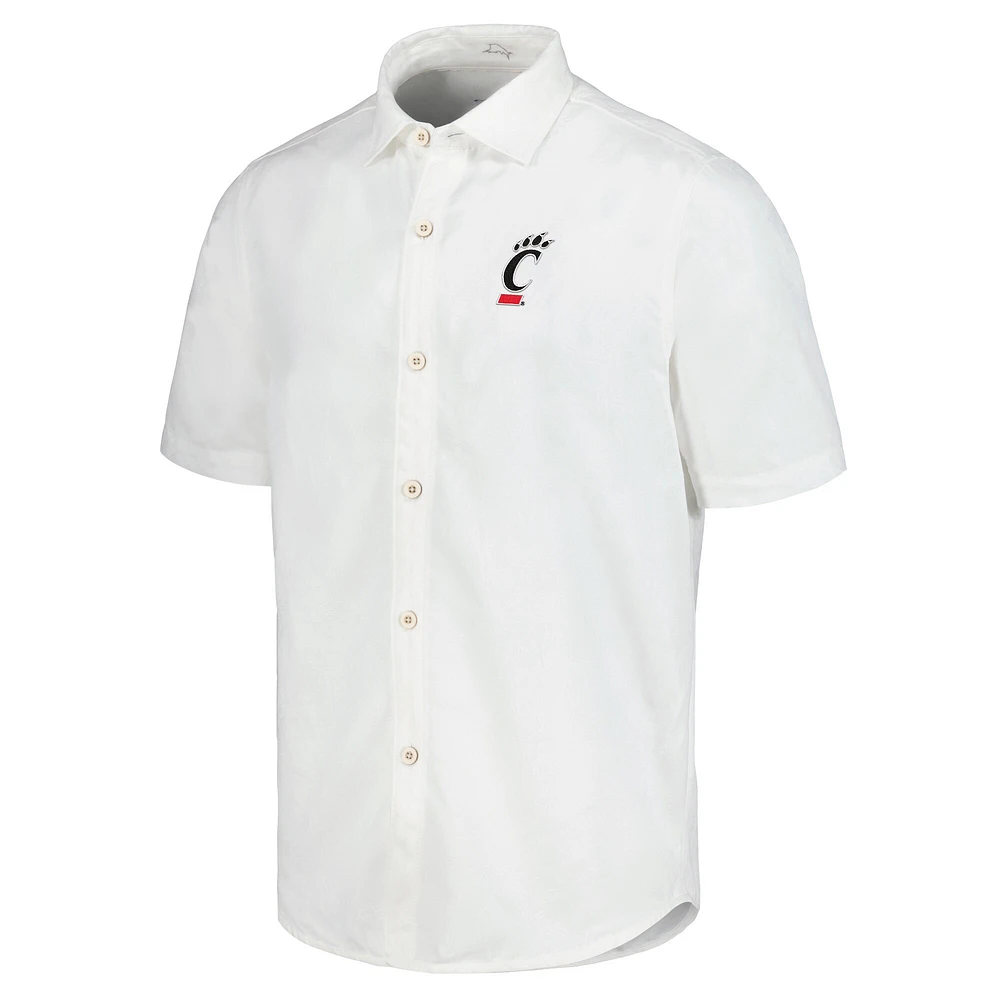 Men's Tommy Bahama White Cincinnati Bearcats Coconut Point Palm Vista IslandZone Camp Button-Up Shirt